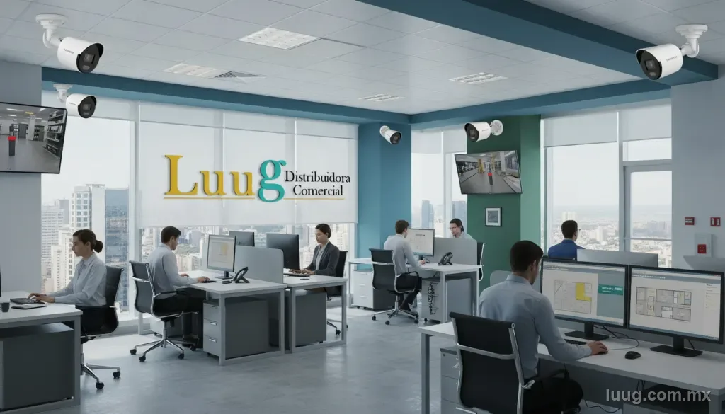 Oficina de Luug con monitoreo de cámaras de seguridad